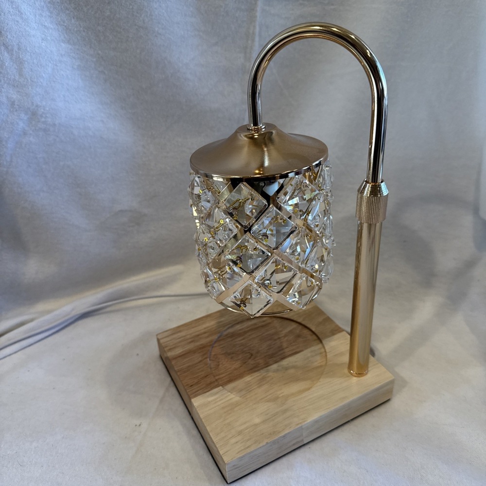 Rose Gold Candle Warmer Lamp With Crystal Shade Wood Base Adjustable Dim Timer